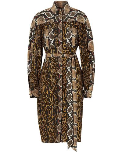 Burberry Vestido camisero con animal print - Marrón