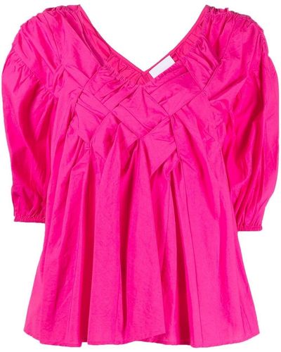 Merlette V-neck Cotton Blouse - Pink