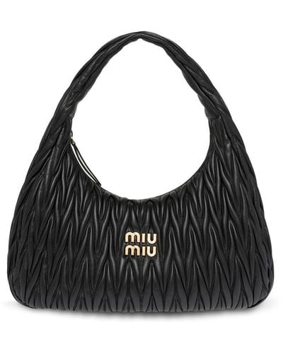 Miu Miu Large Wander Matelassé Shoulder Bag - Black