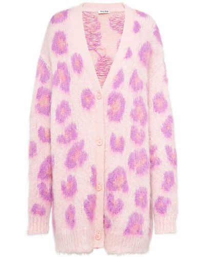 Miu Miu Cardigan mit Leopardenmuster - Pink