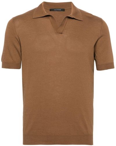 Tagliatore Split-neck Cotton Polo Shirt - Brown