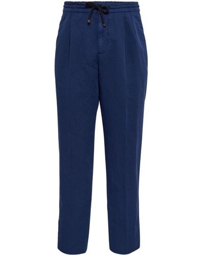 Brunello Cucinelli Linen And Cotton Blend Leisure Trousers - Blue