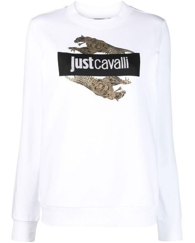 Just Cavalli Sweat à logo strassé - Blanc