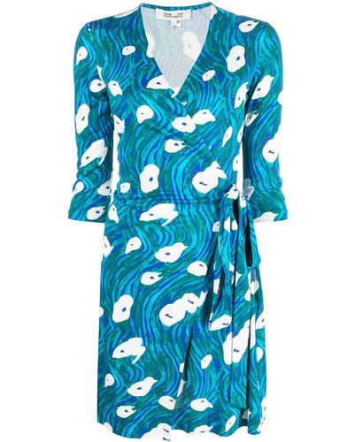 Diane von Furstenberg Robe portefeuille en soie à imprimé abstrait - Bleu