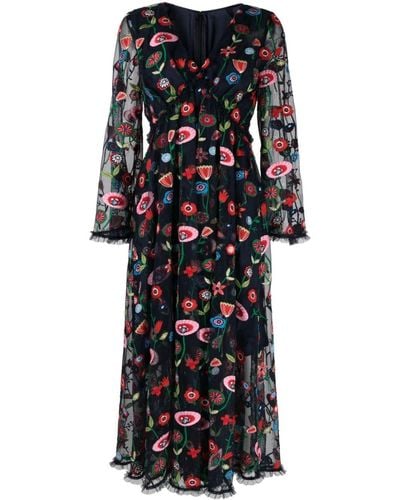 Talbot Runhof Floral-embroidered Tulle Maxi Dress - Black