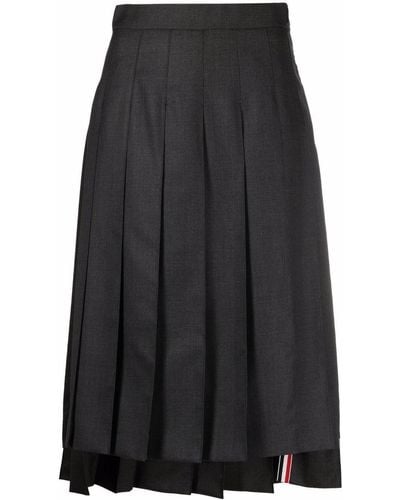Thom Browne Dark Grey Super 120's Twill Below Knee Pleated Skirt - Black