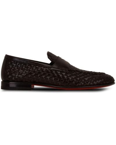 Santoni Interwoven Leather Loafers - Black