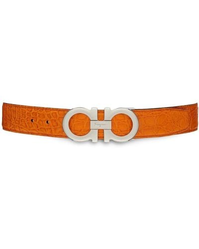 Ferragamo Gancini Reversible Leather Belt - Orange