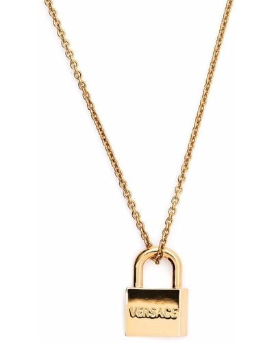 Versace Logo-engraved Padlock Pendant Necklace - Metallic