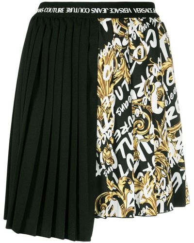 Versace Logo Brush-print Pleated Skirt - Black