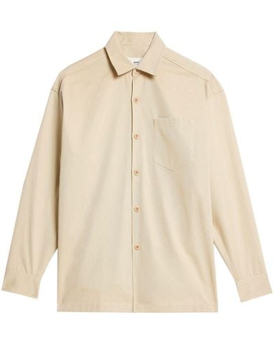 Ami Paris Logo-print Button-up Shirt Jacket - Natural