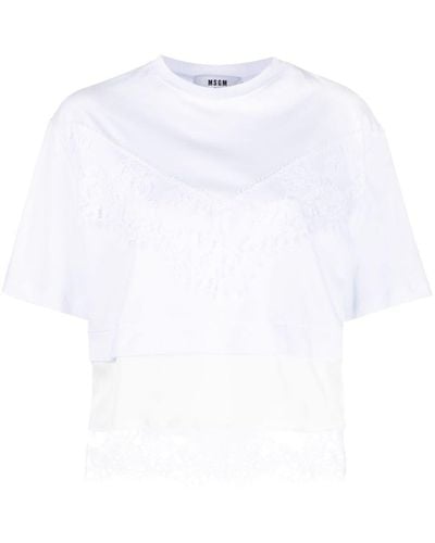 MSGM Camiseta con detalles de encaje - Blanco