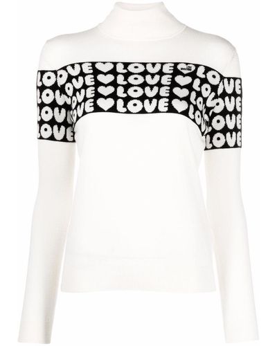 Love Moschino Pull Love à logo intarsia - Blanc