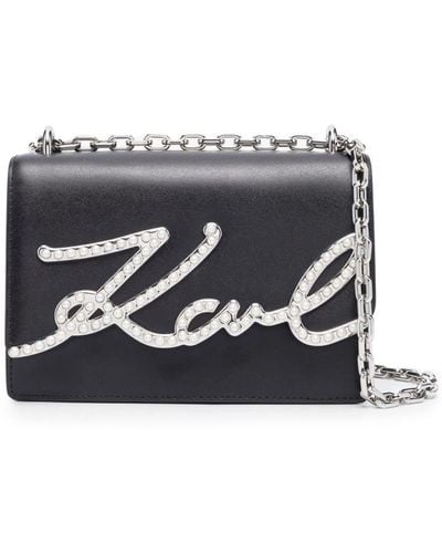 Karl Lagerfeld K/signature Leather Shoulder Bag - Grey