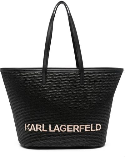 Karl Lagerfeld K/essential Raffia Tote Bag - Black