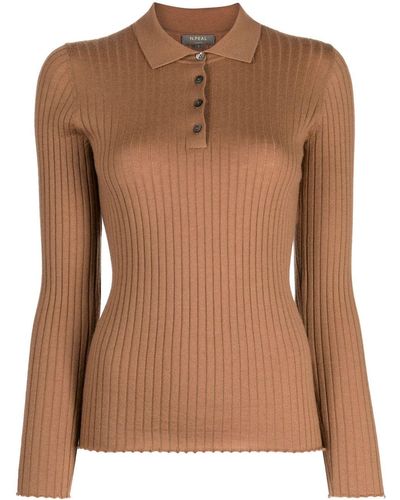 N.Peal Cashmere Ribbed-knit Polo Jumper - Brown