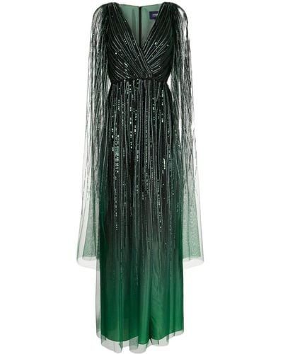Marchesa Bead-embellished Ombré Maxi Dress - Green