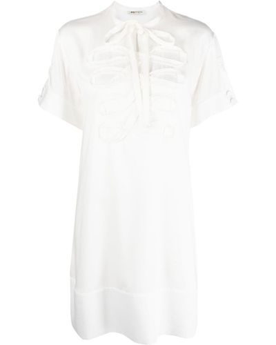 Ports 1961 Gerafftes Kleid mit geknotetem Kragen - Weiß