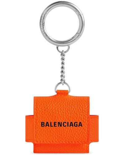 Balenciaga Logo-print Wireless-headphones Case Keyring - Orange