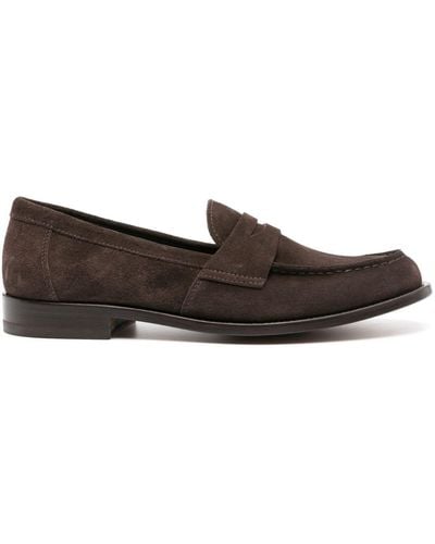 SCAROSSO Harper Suede Penny Loafers - Brown