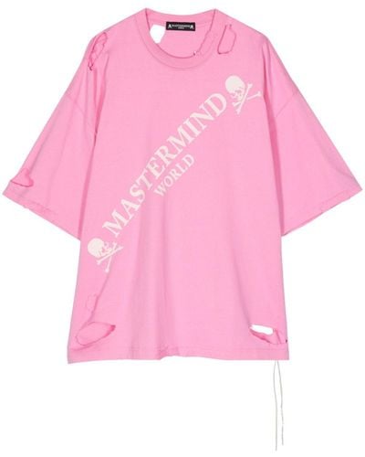MASTERMIND WORLD Distressed-effect Cotton T-shirt - Pink