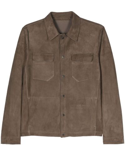 Salvatore Santoro Suede Leather Shirt Jacket - Brown