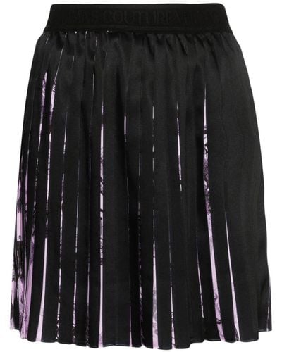 Versace Watercolour Barocco Pleated Mini Skirt - Black