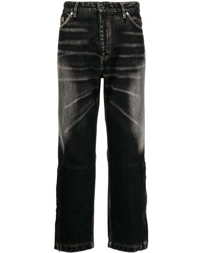 Yohji Yamamoto Whiskering-effect Cotton Corpped Trousers - Black