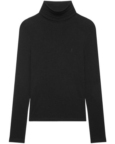 Saint Laurent Cassandre-embroidered Roll-neck Sweater - Black