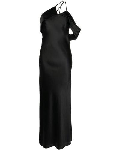 Michelle Mason Robe longue à design asymétrique à une épaule - Noir