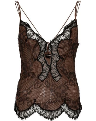 Tom Ford Chantilly-lace Slip Top - Brown