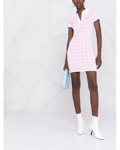 T By Alexander Wang Gingham-print Polo Dress - Pink