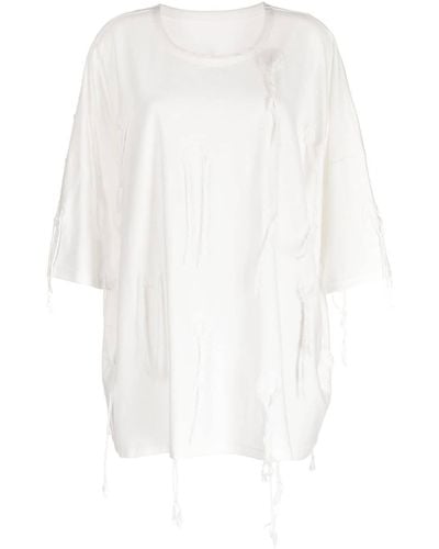 Y's Yohji Yamamoto Fringed-detail Cotton Top - White