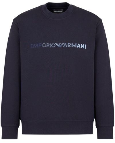 Emporio Armani Logo-embroidered Crew-neck Sweatshirt - Blue