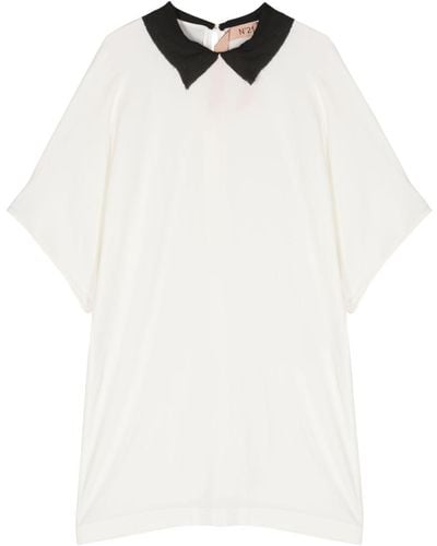 N°21 Contrasting-collar Crepe Minidress - White
