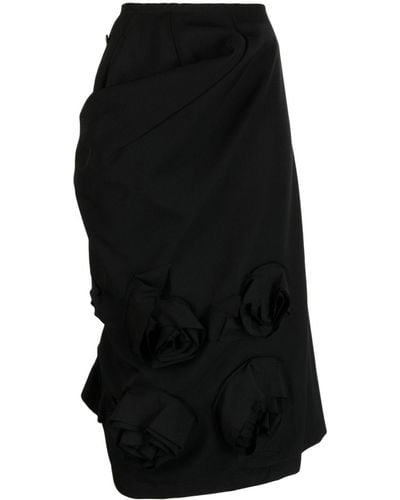 Comme des Garçons Floral Appliqué Ruched Midi Skirt - Black