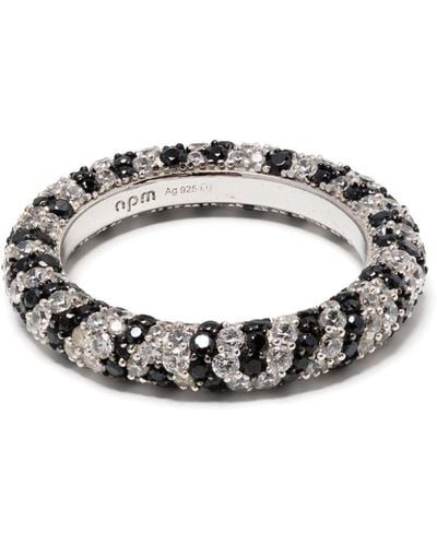 Apm Monaco Striped Crystal-embellished Ring - Metallic
