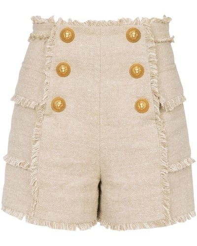 Balmain Tweed-Shorts mit hohem Bund - Natur