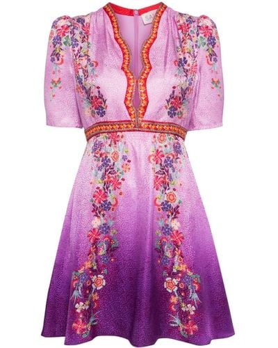 Saloni Tabitha Floral-print Silk Minidress - Purple
