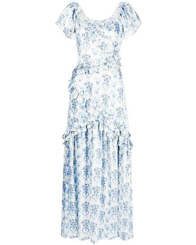 LoveShackFancy Ruffle-detail Layered Floral Dress - Blue