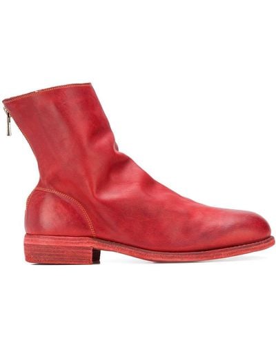 Guidi Grained-effect Ankle Boots - Red