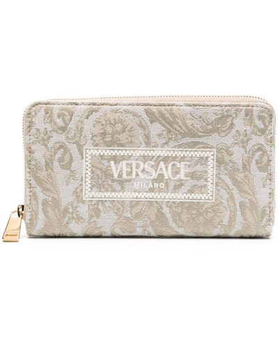 Versace Embroidered-logo Jacquard Wallet - Gray