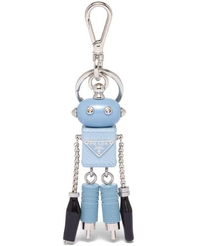 Prada Robot-pendant Leather Keychain - Blue