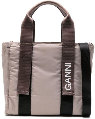 Ganni Logo-print Taffeta Tote Bag - Brown
