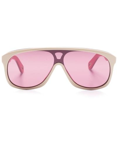 Chloé Shield-frame Logo-engraved Sunglasses - Pink