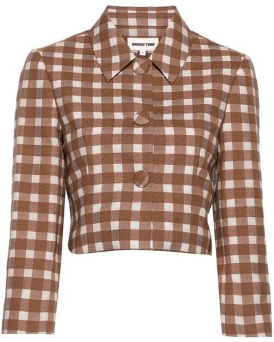 ShuShu/Tong Gingham-check Cropped Jacket - Women's - Wool/polyamide/polyester/cotton - Brown