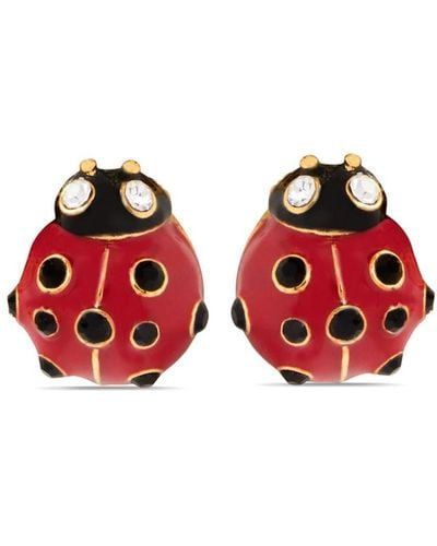 Oscar de la Renta Enamel Ladybug Earrings - Red