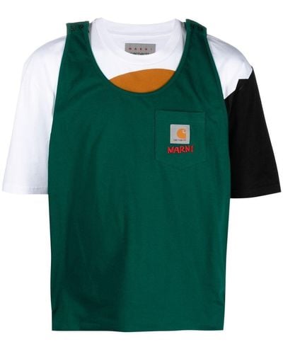 Marni X Carhartt T-shirt Met Colourblocking - Groen