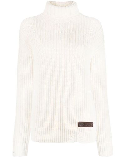 DSquared² Distressed Roll-neck Sweater - Natural