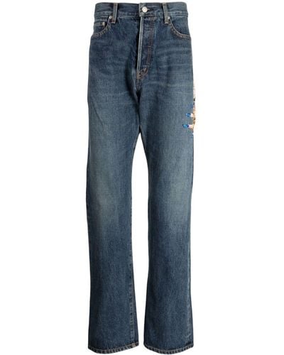 Undercover Men Embroidered Patch Jeans - Blue